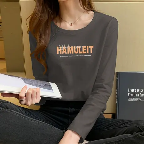 春装2022年新款女打底衫内搭宽松纯棉百搭显瘦长袖t恤女外穿上衣商品大图