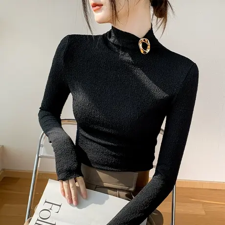 半高领长袖针织衫女2023早秋新品亮片设计感小众西装内搭打底衫图片