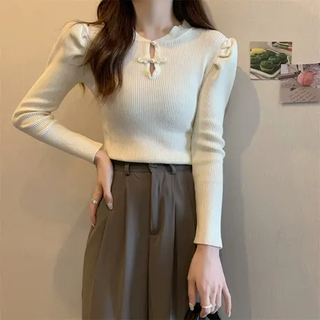 毛衣打底衫女秋冬季内搭洋气显瘦修身高级感小众设计长袖针织上衣商品大图