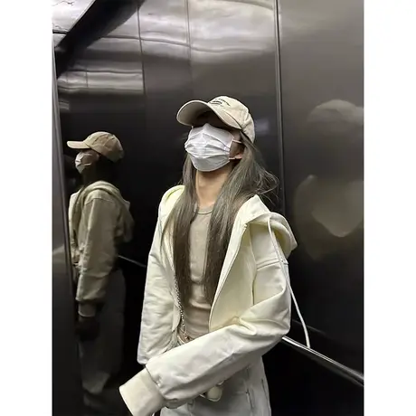 美式复古短款连帽卫衣女春秋薄款百搭小个子拉链开衫外套早秋上衣商品大图