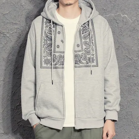 日系腰果花国潮卫衣男潮ins港风春秋帽衫男生青少年秋装开衫外套图片