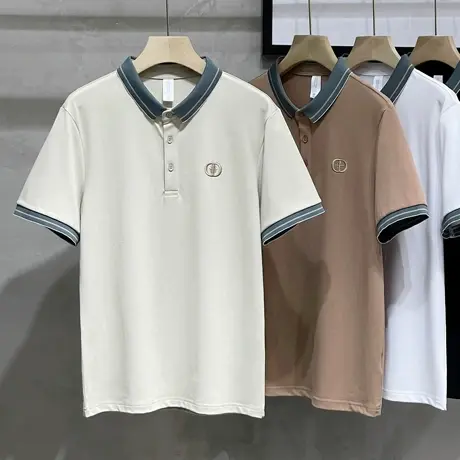 刺绣polo衫男士休闲夏季新款商务翻领短袖T恤男装夏装上衣条纹领商品大图