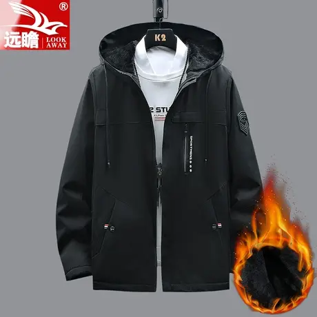加绒保暖外套男士秋冬季2023新款潮牌宽松上衣加厚连帽休闲夹克男商品大图