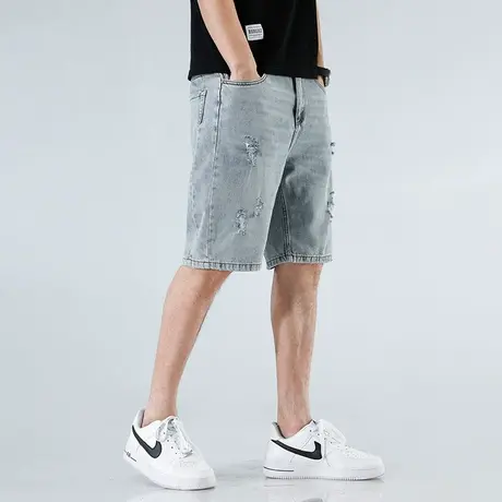 牛仔裤男夏季薄款短裤五分裤破洞马裤宽松直筒潮流休闲百搭薄款裤商品大图