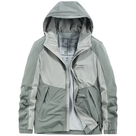 VIP秋季夹克男拼接撞色薄款冲锋衣弹力户外连帽风衣大码运动外套商品大图