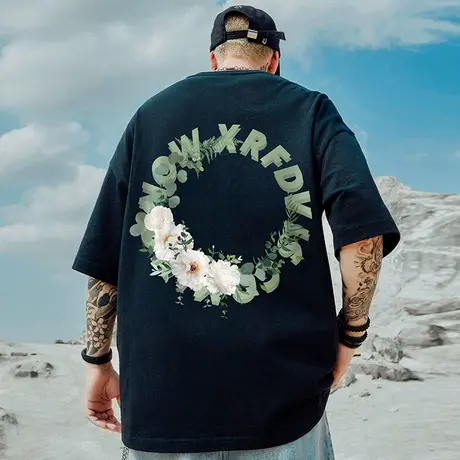 oversize美式港风潮牌大码胖子男装国潮宽松短袖T恤潮流ins半袖夏图片