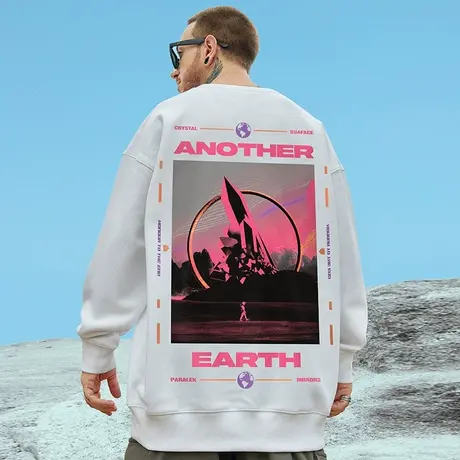 加肥加大oversize圆领卫衣男潮ins国潮街头嘻哈宇航员胖子外套秋商品大图