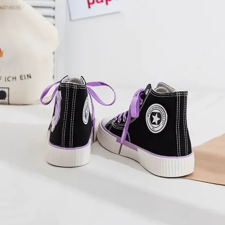 帆布鞋女ulzzang2020秋冬新款高帮百搭ins潮冬季黑色韩版复古潮鞋商品大图