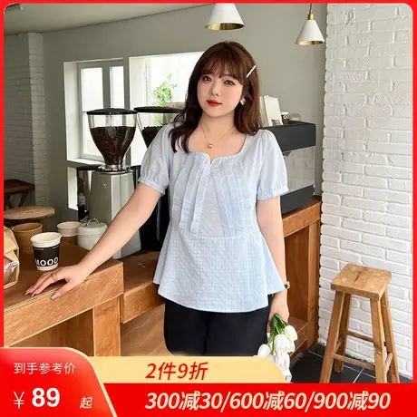 绮娑大码女装胖妹妹2022年夏季新款桃心领显瘦气质百搭雪纺女上衣商品大图