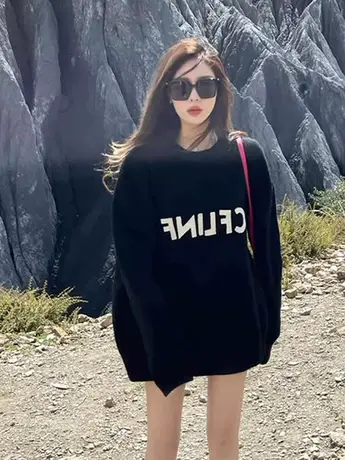春秋季新款黑色圆领胖mm大码卫衣女小个子韩版显瘦上衣服2-300斤商品大图