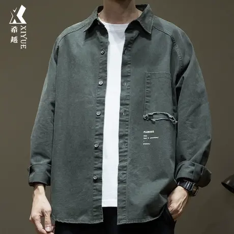 希越艺术感破洞牛仔衬衫男纯棉外套春季休闲水洗宽松大码男士夹克商品大图