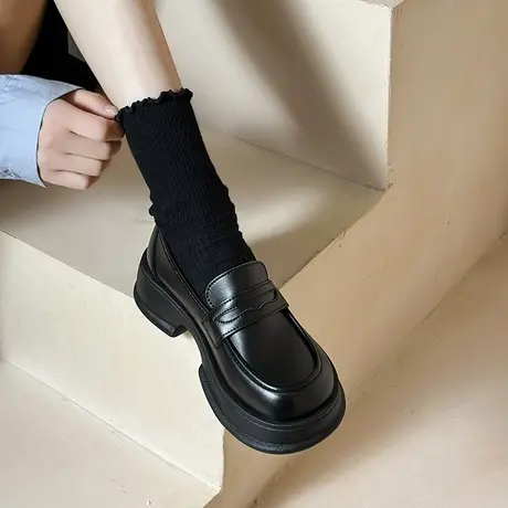 小皮鞋女2024春季新款英伦风jk粗跟厚底乐福鞋女学院休闲百搭单鞋图片