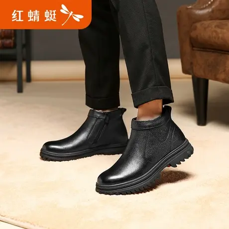 红蜻蜓男鞋2023冬季新款真皮商务休闲马丁靴男加绒保暖厚底棉鞋子商品大图