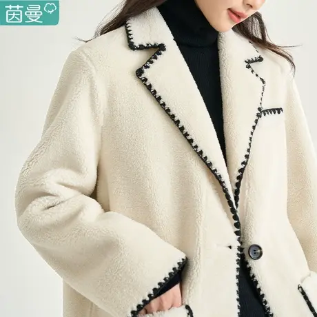 茵曼官方旗舰店女装2023冬季新款翻领撞色百搭宽松长袖上衣外套图片