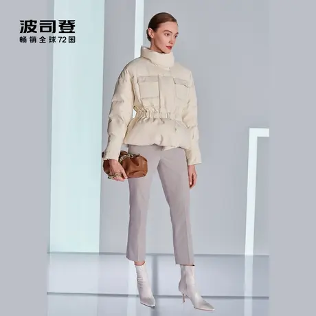 波司登奥莱女士气质立领修身廓形金属弹力腰带短款外套图片