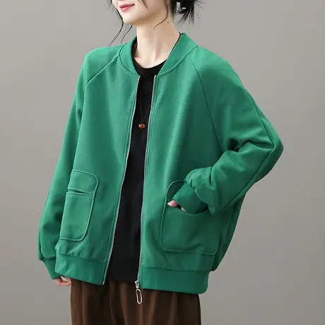 dza 复古休闲短款外套女士2023春新款宽松运动上衣纯棉棒球服夹克图片