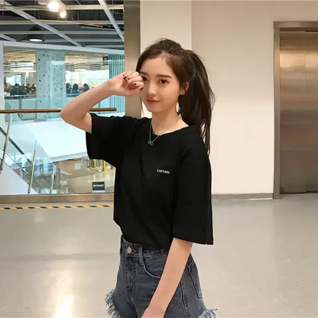 2023年新款春夏季情侣女装别致小众设计感上衣服正肩短袖t恤潮ins图片