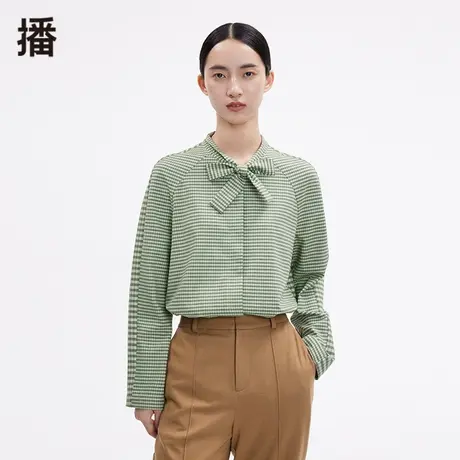 播长袖衬衫女2023冬季新款休闲简约小众小格纹花式上衣BDP4HD0462商品大图