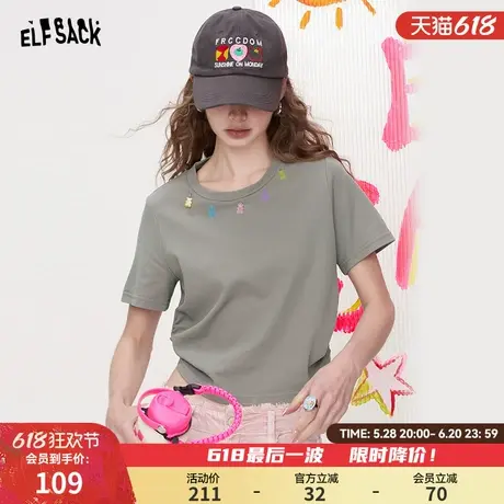 妖精的口袋多巴胺小熊短袖t恤女2025夏季新款宽松休闲设计感上衣商品大图
