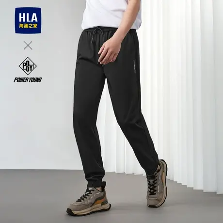 HLA/海澜之家抽绳直筒休闲裤2024春夏季新款松紧腰运动长裤子男士商品大图