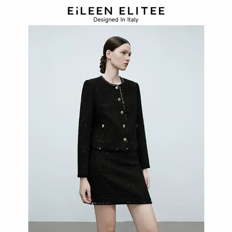 朗姿欧洲EiLEEN ELITEE黑色高级感2025春新款洋气小香风短外套女图片