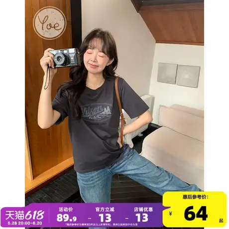 yoe纯棉短袖t恤女夏季新款休闲正肩韩版灰色显瘦宽松女上衣ins潮商品大图