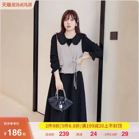绮娑大码套装2023秋冬季新款气质休闲马甲显瘦胖mm长款连衣裙磨毛商品大图