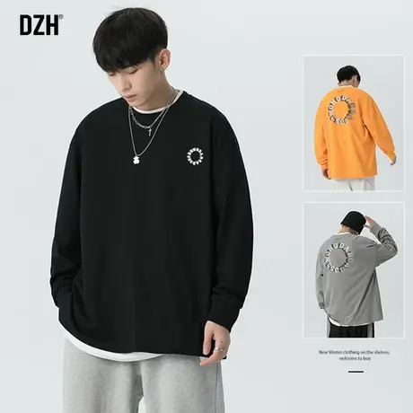 男士黑色纯棉卫衣男韩版潮流宽松印花长袖圆领上衣2023新款外套商品大图