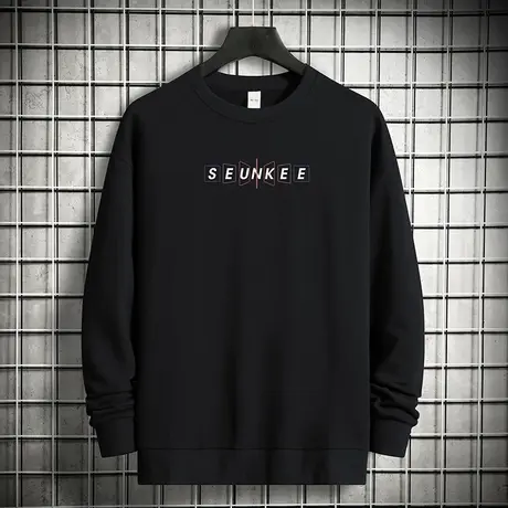 重磅纯棉卫衣男2023新款加绒加厚保暖圆领无帽上衣摇粒绒长袖t恤商品大图