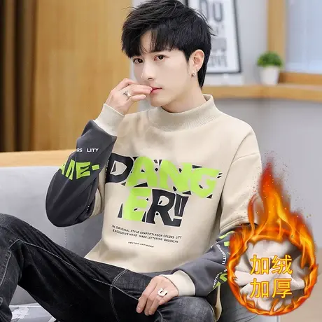 秋冬季青少年半高领卫衣12岁大童男孩加绒加厚15初中学生潮流上衣商品大图