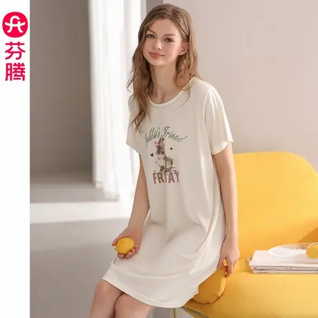 芬腾睡裙女夏季薄款凉感短袖睡衣裙甜美少女可爱大码家居服连衣裙商品大图
