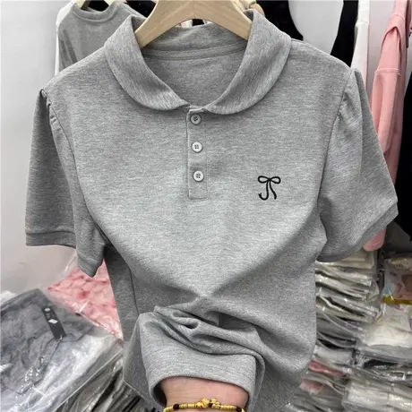 ins超火娃娃领蝴蝶结刺绣短袖T恤女夏季宽松显瘦韩版半袖上衣潮商品大图