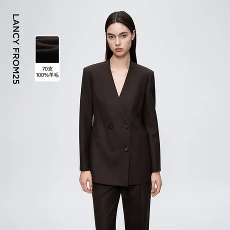 朗姿纯羊毛v领高级感西装外套气质通勤轻职场西服2025年冬季新款商品大图