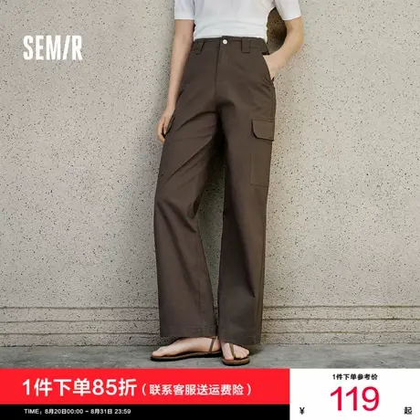 森马休闲裤女高街盐系工装裤百搭咖啡色秋季显瘦阔腿裤女生简约潮商品大图