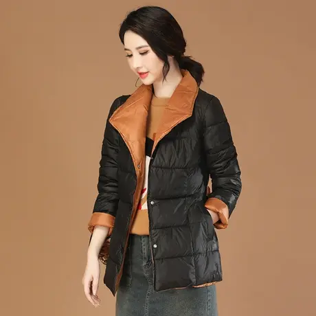 韩潮袭人时尚撞色棉衣女2023冬季新款宽松翻领绑腰加厚棉服外套商品大图