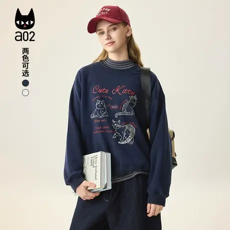 a02宽松加绒卫衣女新款2025爆款时尚洋气秋冬百搭韩系慵懒风上衣图片