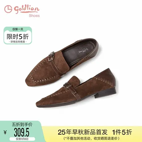 金利来女鞋2025秋季新款老钱风乐福鞋女套脚低跟皮带扣百搭豆豆鞋商品大图