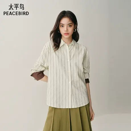 【商场同款】太平鸟25冬新款条纹撞色短款通勤长袖衬衫A1CAF4199商品大图