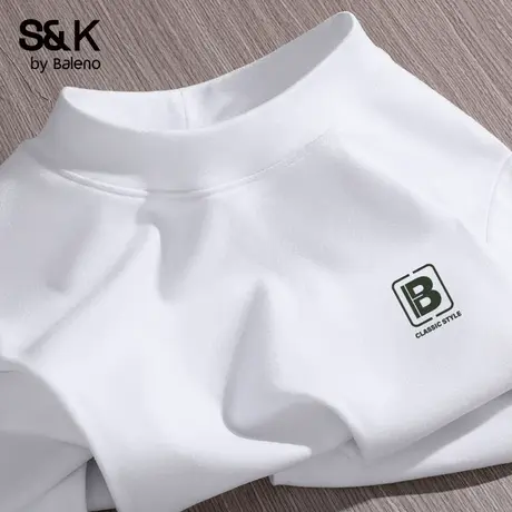 班尼路S&K白色半高领长袖男T恤秋冬双面绒加厚防寒秋衣大码打底衫图片