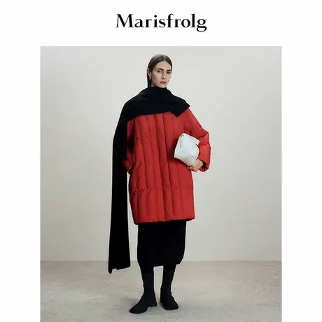 Marisfrolg玛丝菲尔2025冬新款立领肌理感红色中长款宽松羽绒服商品大图