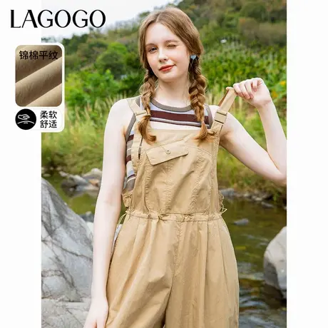 LAGOGO美式宽松显瘦背带裤女拉谷谷春季新款抽绳收腰工装休闲裤商品大图