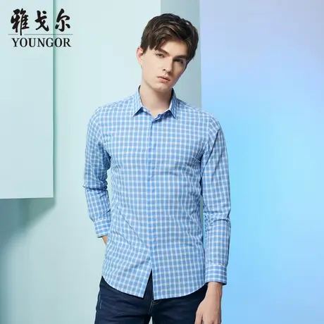 【汉麻】V系雅戈尔衬衫秋季商务休闲格子白塔透气长袖衬衫衬衣商品大图