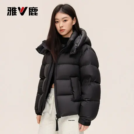 雅鹿官方正品情侣同款气质可拆卸帽保暖韩版加厚修身显瘦黑羽绒服图片