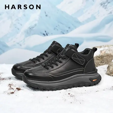 哈森真皮羊毛短靴爸爸棉鞋男冬季加绒男鞋加厚保暖棉靴户外运动鞋商品大图