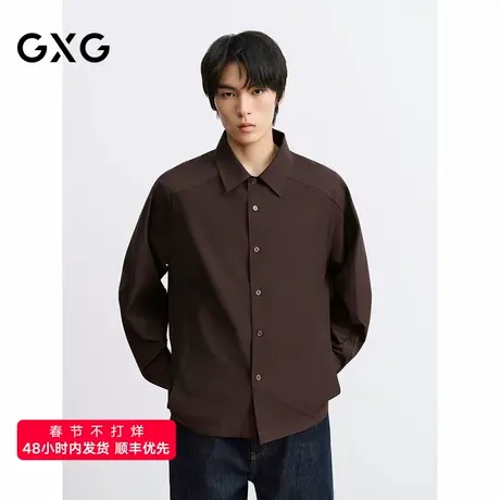 GXG男装 咖色简约长袖衬衫下摆可收缩外套通勤夹克 25年秋季新品图片