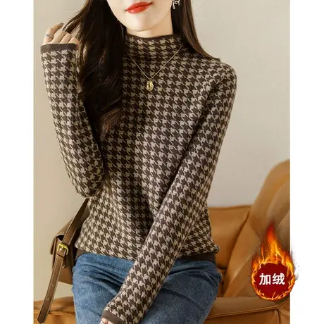 加绒加厚打底衫秋冬季2023新款半高领套头毛衣女士上衣百搭针织衫图片