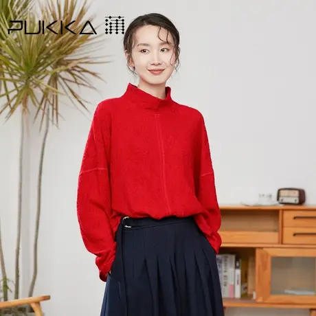 蒲PUKKA 拼接女宽松原创设计感秋冬季新款半高领羊毛套头衫女图片