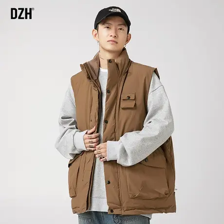 男士咖色立领棉衣马甲男冬季坎肩棉服外套男款加厚情侣装2023新款商品大图