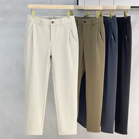 秋冬季毛呢裤子男士通勤百搭长裤休闲裤直筒高档垂感九分小西裤男商品大图