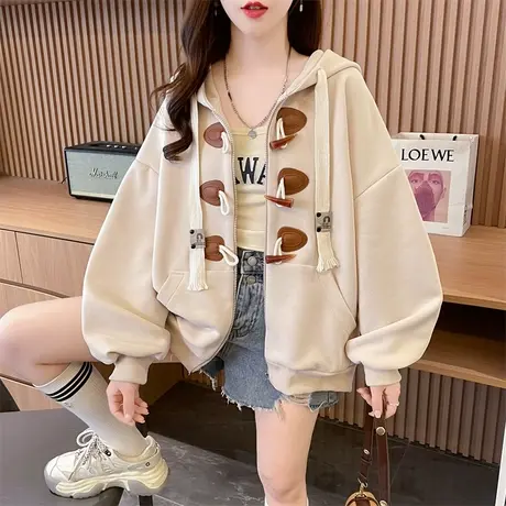 连帽卫衣女秋冬季2023新款宽松加绒加厚小个子带帽休闲开衫外套潮图片